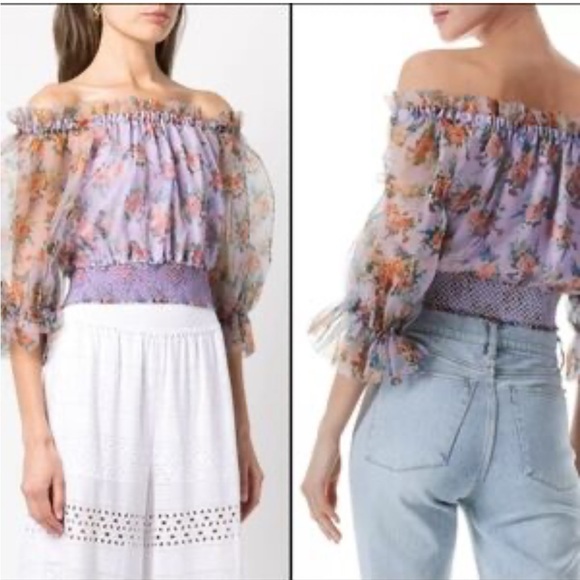 ALICE + OLIVIA Caprina Silk Puff Sleeve Crop Top M - Picture 8 of 15